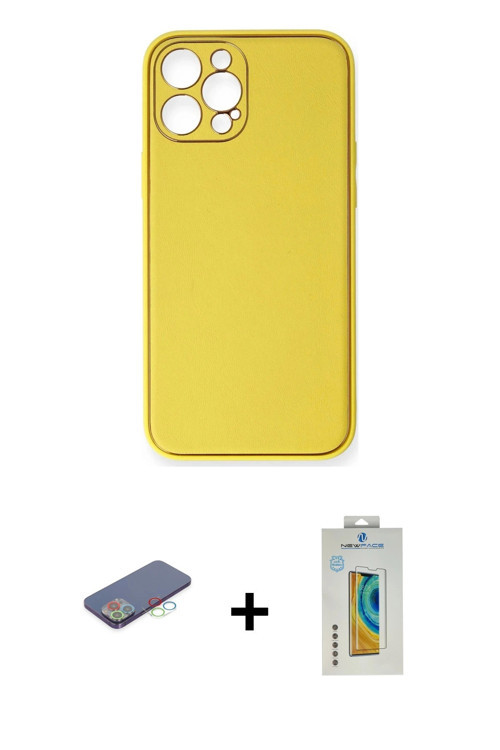 ieg™ iPhone 12 Pro Max Kılıf Yadigar Klasik - Siyah Polymer Nano Ekran Koruyucu + Mavi Renkli Kamera