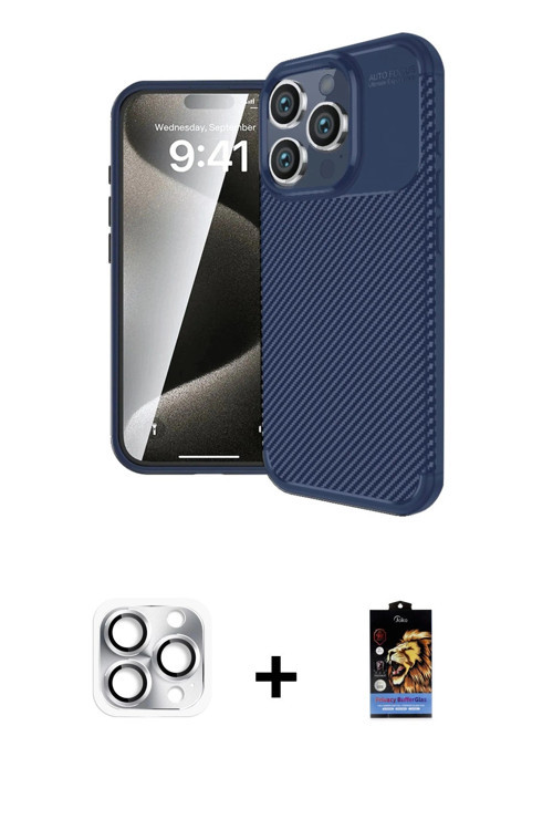 ieg™ iPhone 16 Pro Max Kılıf Eksen Form Prime - Siyah Buffer Hayalet Cam Ekran Koruyucu + Gümüş Pers