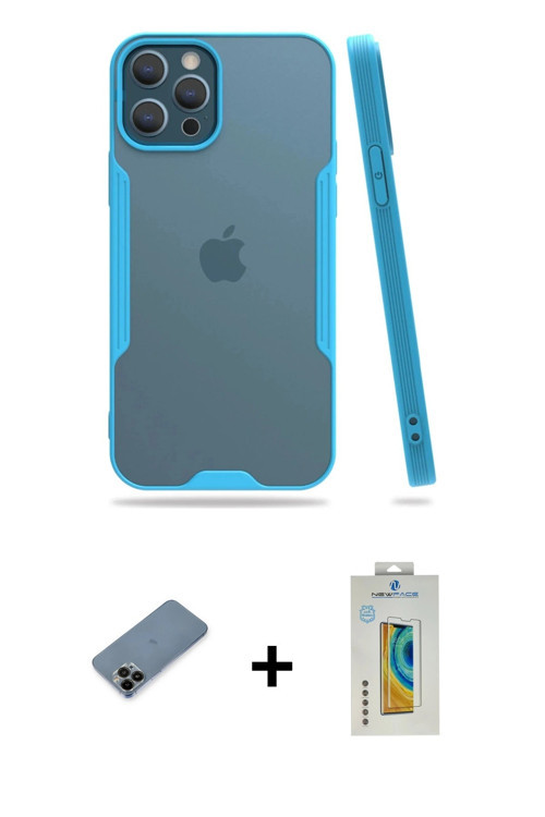 ieg™ iPhone 12 Pro Max Kılıf Atlas Asil Serisi - Siyah Polymer Nano Ekran Koruyucu + Siyah Shine Kam