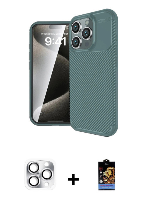 ieg™ iPhone 16 Pro Max Kılıf Eksen Form Prime - Siyah Buffer Hayalet Cam Ekran Koruyucu + Gümüş Pers
