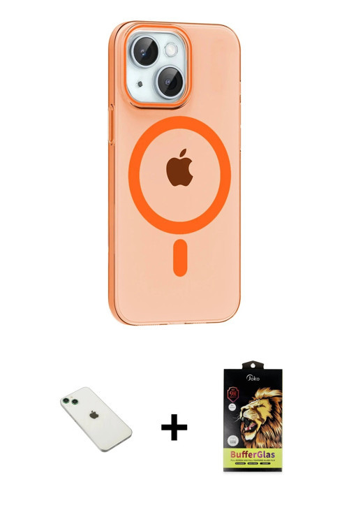 ieg™ iPhone 14 Kılıf Pusula Form Özel Seri - Siyah Buffer Cam Ekran Koruyucu + Yeşil Diamond Kamera