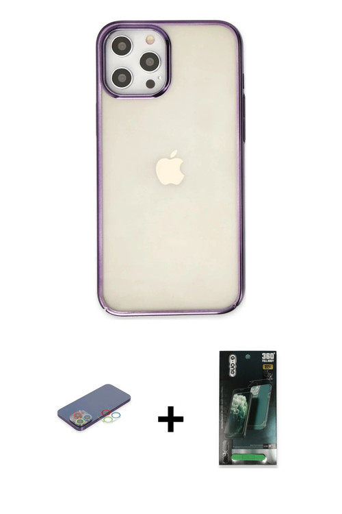 ieg™ iPhone 12 Pro Max Kılıf Doruk Doku Prime - Siyah 360 Mat Full Body Arka Koruyucu + Mavi Renkli