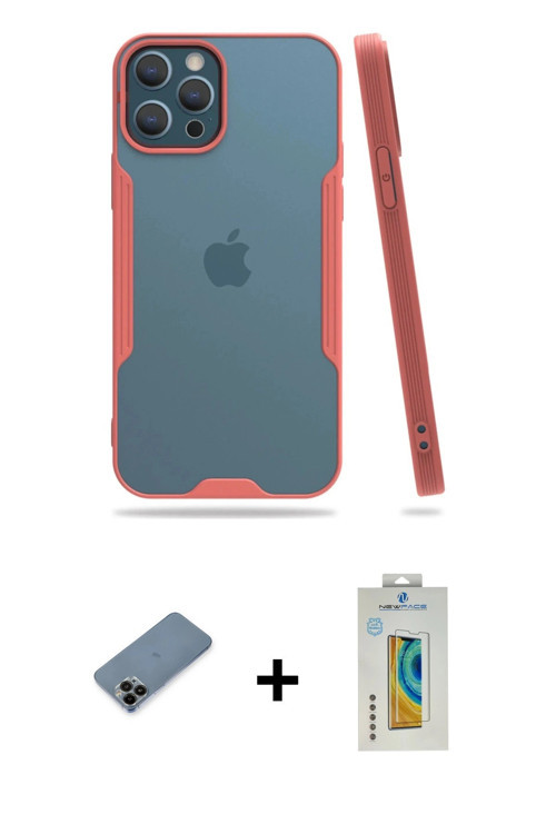 ieg™ iPhone 12 Pro Max Kılıf Atlas Asil Serisi - Siyah Polymer Nano Ekran Koruyucu + Siyah Shine Kam