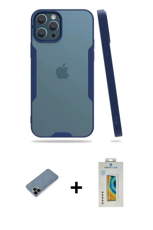 ieg™ iPhone 12 Pro Max Kılıf Atlas Asil Serisi - Siyah Polymer Nano Ekran Koruyucu + Siyah Shine Kam