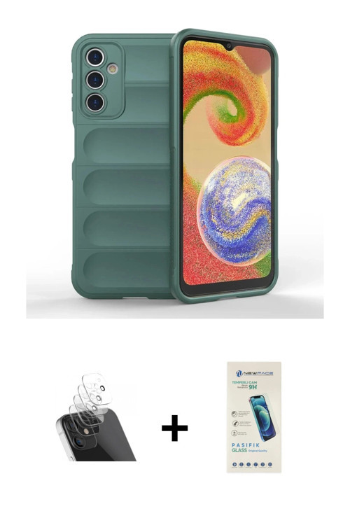 ieg™ Galaxy A14 4G Kılıf Atlas Koleksiyonu - Şeffaf Pasifik Cam Ekran Koruyucu + Şeffaf Kamera Lens
