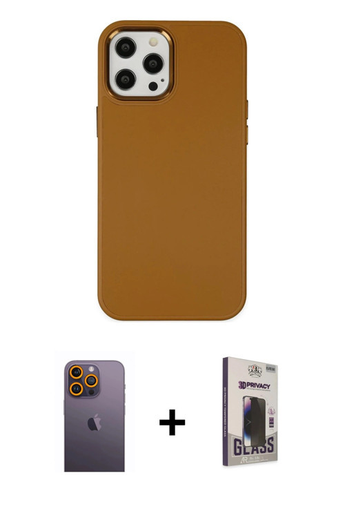 iPhone 12 Pro Max Kılıf Çekirdek Çizgi - Siyah Bilvis Hayalet Cam Ekran Koruyucu + Sarı Neon Fo