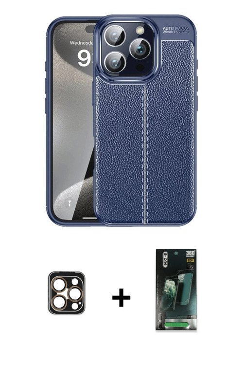 ieg™ iPhone 16 Pro Max Kılıf Doruk Klasik Özel Seri - Siyah 360 Mat Full Body Arka Koruyucu + Gold P