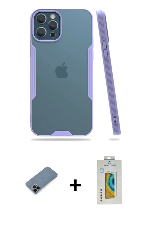ieg™ iPhone 12 Pro Max Kılıf Atlas Asil Serisi - Siyah Polymer Nano Ekran Koruyucu + Siyah Shine Kam