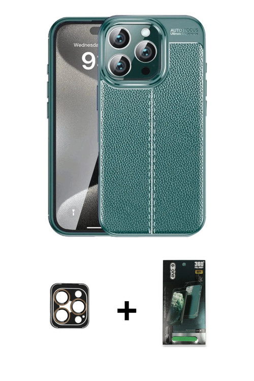 ieg™ iPhone 16 Pro Max Kılıf Doruk Klasik Özel Seri - Siyah 360 Mat Full Body Arka Koruyucu + Gold P