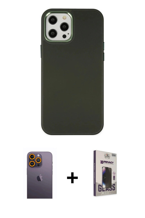 iPhone 12 Pro Max Kılıf Çekirdek Çizgi - Siyah Bilvis Hayalet Cam Ekran Koruyucu + Sarı Neon Fo