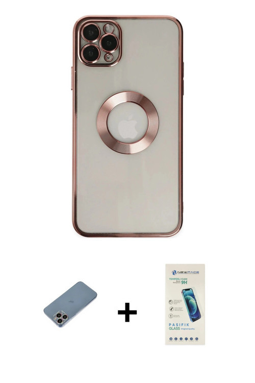 ieg™ iPhone 11 Pro Kılıf Pusula Form - Şeffaf Pasifik Cam Ekran Koruyucu + Gökkuşağı Shine Kamera Le