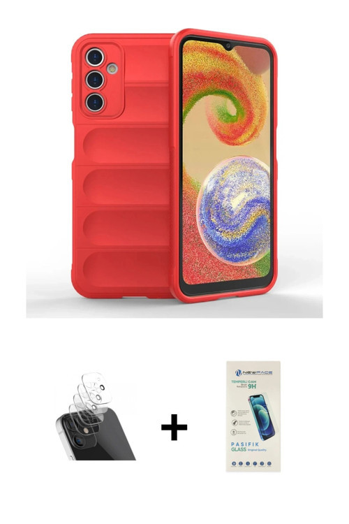 ieg™ Galaxy A14 4G Kılıf Atlas Koleksiyonu - Şeffaf Pasifik Cam Ekran Koruyucu + Şeffaf Kamera Lens