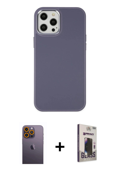 iPhone 12 Pro Max Kılıf Çekirdek Çizgi - Siyah Bilvis Hayalet Cam Ekran Koruyucu + Sarı Neon Fo
