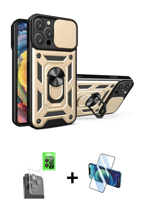ieg™ iPhone 16 Pro Kılıf Ahenk Klasik - Siyah 3D Antistatik Cam Ekran Koruyucu + Siyah Raze Metal Ka