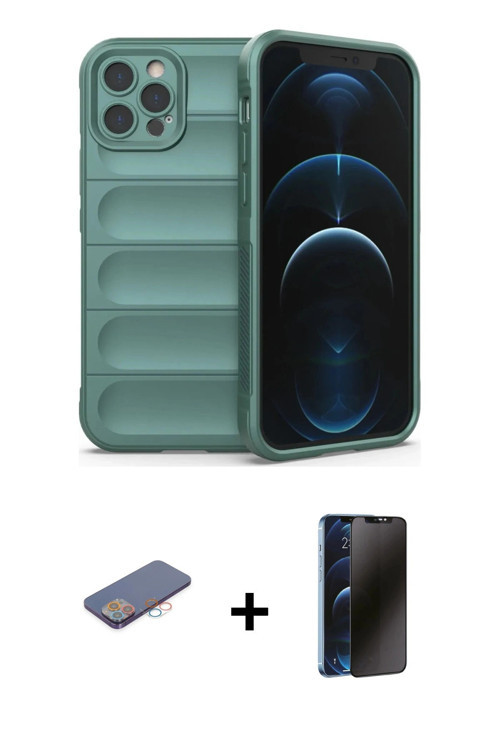 ieg™ iPhone 12 Pro Kılıf Atlas Koleksiyonu - Siyah 3D Antistatik Hayalet Cam Ekran Koruyucu + Pembe