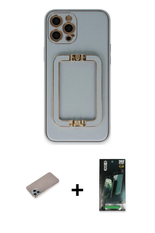 ieg™ iPhone 12 Pro Max Kılıf Kozmos Minimal Prime - Şeffaf 360 Full Body Arka Koruyucu + Sierra Blue