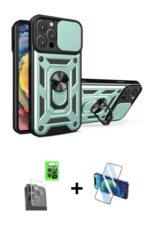 ieg™ iPhone 16 Pro Kılıf Ahenk Klasik - Siyah 3D Antistatik Cam Ekran Koruyucu + Siyah Raze Metal Ka