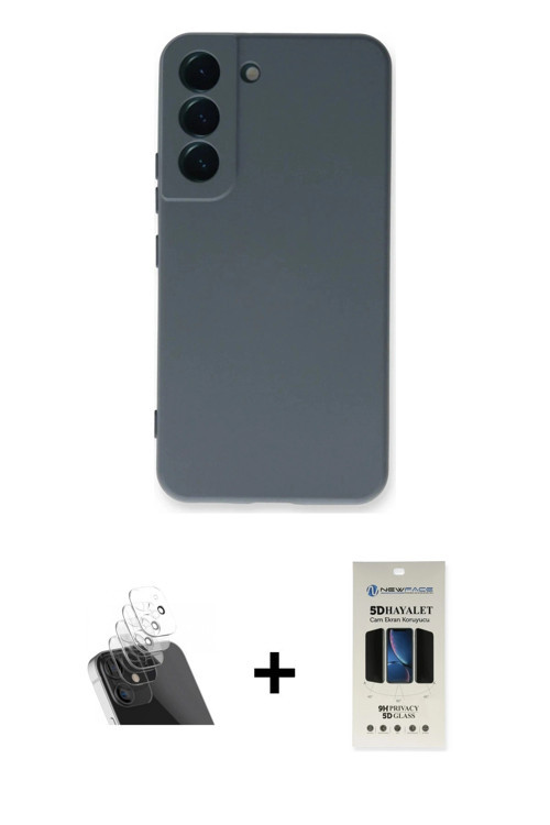 ieg™ Galaxy S22 Plus Kılıf Ahenk Serisi - Siyah 5D Hayalet Cam Ekran Koruyucu + Şeffaf Kamera Lens K