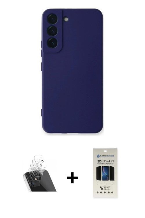 ieg™ Galaxy S22 Plus Kılıf Ahenk Serisi - Siyah 5D Hayalet Cam Ekran Koruyucu + Şeffaf Kamera Lens K