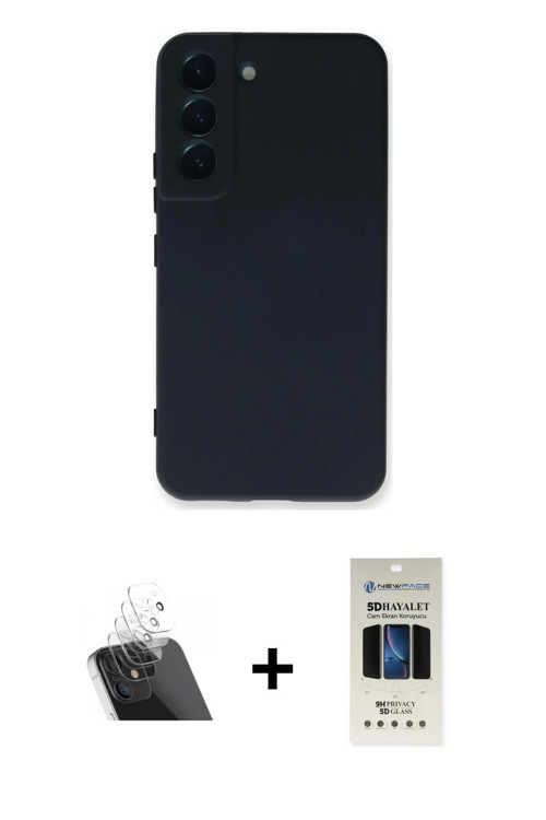 ieg™ Galaxy S22 Plus Kılıf Ahenk Serisi - Siyah 5D Hayalet Cam Ekran Koruyucu + Şeffaf Kamera Lens K