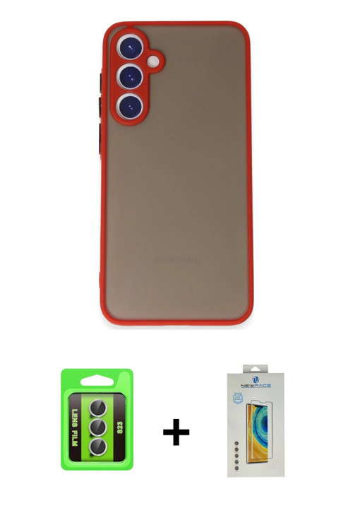 ieg™ Galaxy S23 Kılıf Ahenk Çizgi Serisi - Şeffaf Polymer Nano Ekran Koruyucu + Gümüş Raze Metal Kam