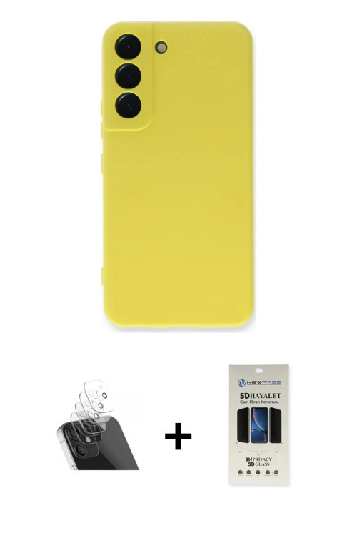 ieg™ Galaxy S22 Plus Kılıf Ahenk Serisi - Siyah 5D Hayalet Cam Ekran Koruyucu + Şeffaf Kamera Lens K