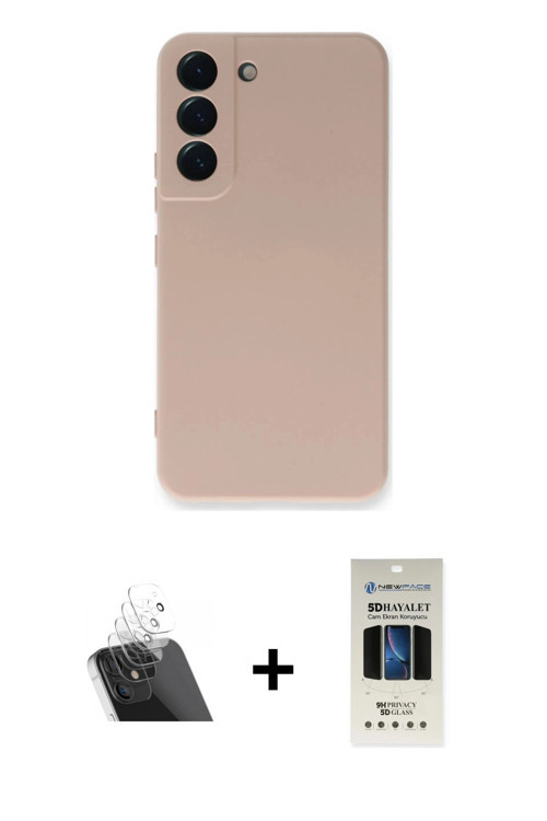 ieg™ Galaxy S22 Plus Kılıf Ahenk Serisi - Siyah 5D Hayalet Cam Ekran Koruyucu + Şeffaf Kamera Lens K