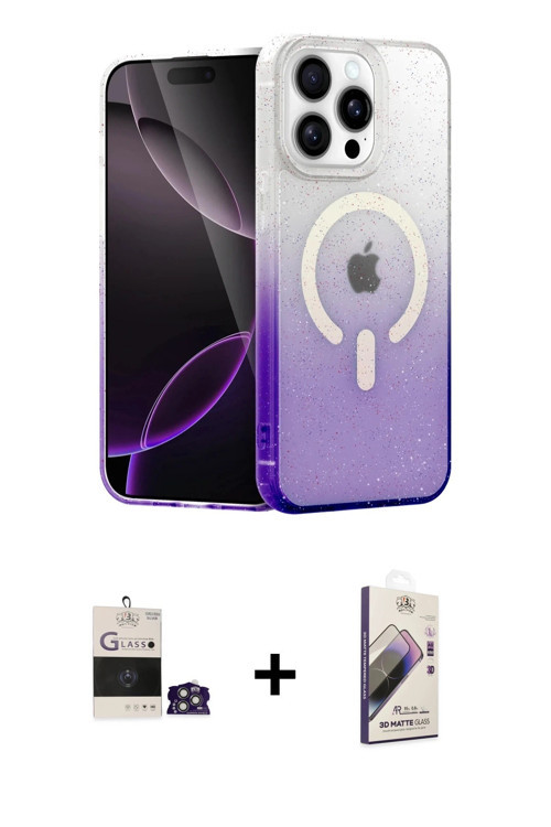 ieg™ iPhone 14 Pro Max Kılıf Eksen Minimal Özel Seri - Siyah Bilvis 3D Mat Cam Ekran Koruyucu + Gümü
