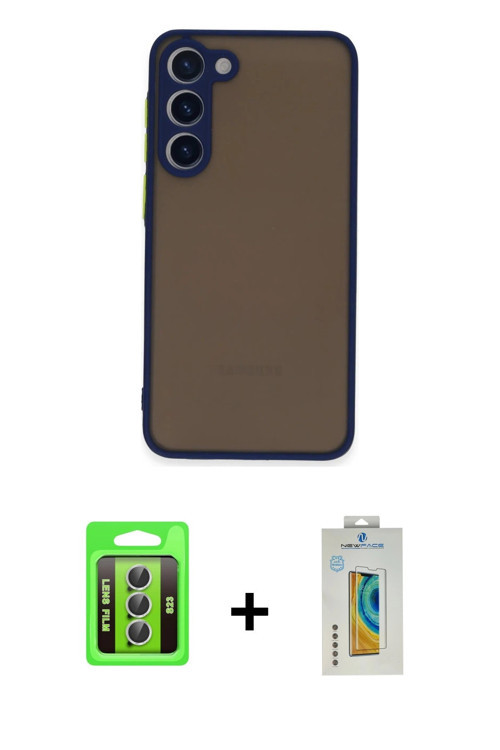 ieg™ Galaxy S23 Kılıf Ahenk Çizgi Serisi - Şeffaf Polymer Nano Ekran Koruyucu + Gümüş Raze Metal Kam