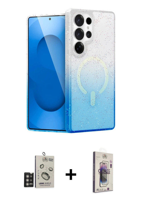 Galaxy S24 Ultra Kılıf Eksen Minimal Özel Seri - Siyah Bilvis 3D Cam Ekran Koruyucu + Derin Mor