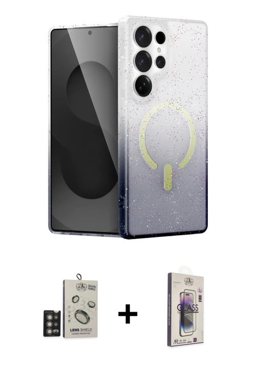 Galaxy S24 Ultra Kılıf Eksen Minimal Özel Seri - Siyah Bilvis 3D Cam Ekran Koruyucu + Derin Mor