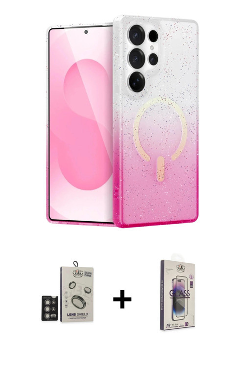 Galaxy S24 Ultra Kılıf Eksen Minimal Özel Seri - Siyah Bilvis 3D Cam Ekran Koruyucu + Derin Mor