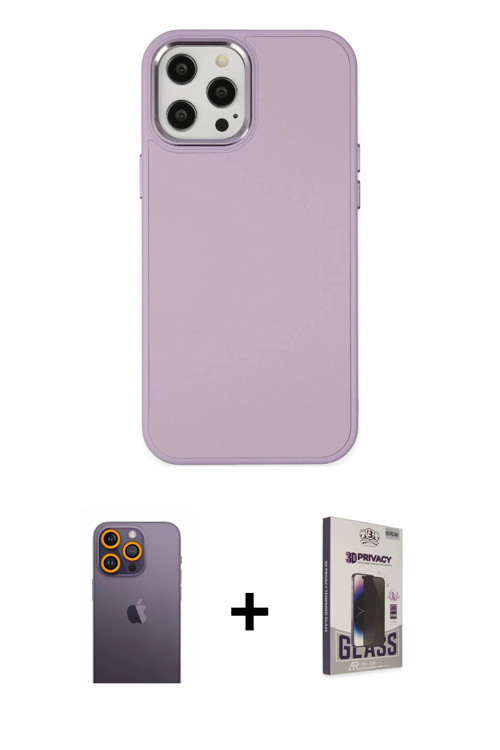 iPhone 12 Pro Max Kılıf Çekirdek Çizgi - Siyah Bilvis Hayalet Cam Ekran Koruyucu + Sarı Neon Fo