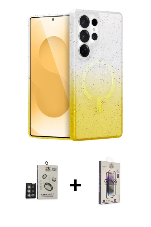 Galaxy S24 Ultra Kılıf Eksen Minimal Özel Seri - Siyah Bilvis 3D Cam Ekran Koruyucu + Derin Mor