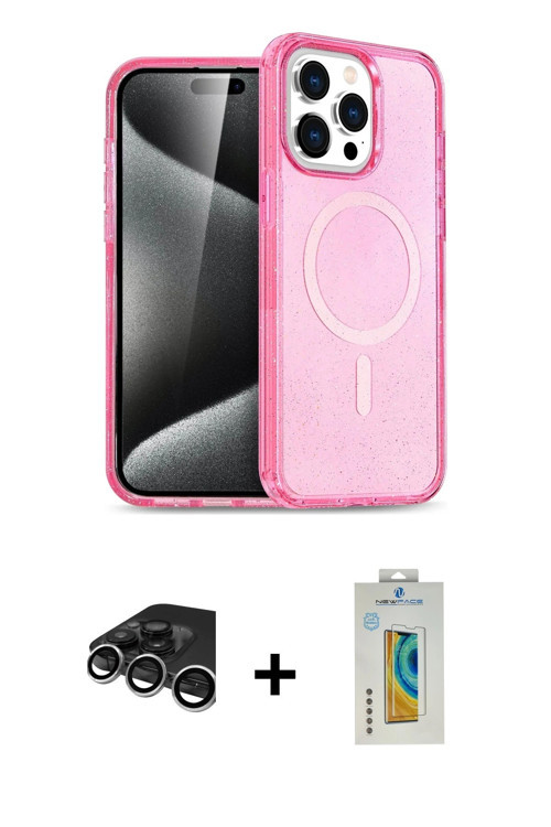 ieg™ iPhone 15 Pro Kılıf Eksen Doku Koleksiyonu - Siyah Polymer Nano Ekran Koruyucu + Gümüş Raze Met