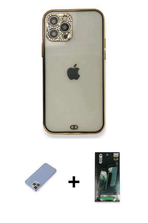 ieg™ iPhone 12 Pro Kılıf Eksen Minimal Koleksiyonu - Şeffaf 360 Full Body Arka Koruyucu + Koyu Yeşil