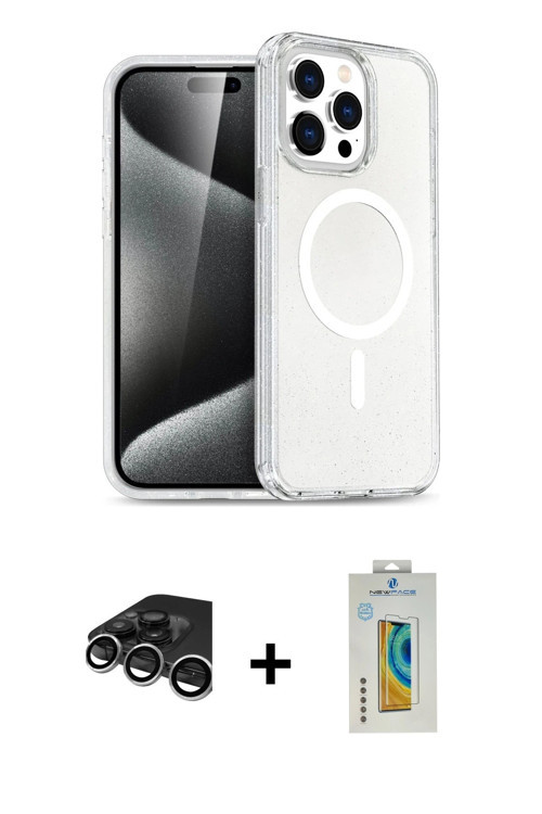 ieg™ iPhone 15 Pro Kılıf Eksen Doku Koleksiyonu - Siyah Polymer Nano Ekran Koruyucu + Gümüş Raze Met