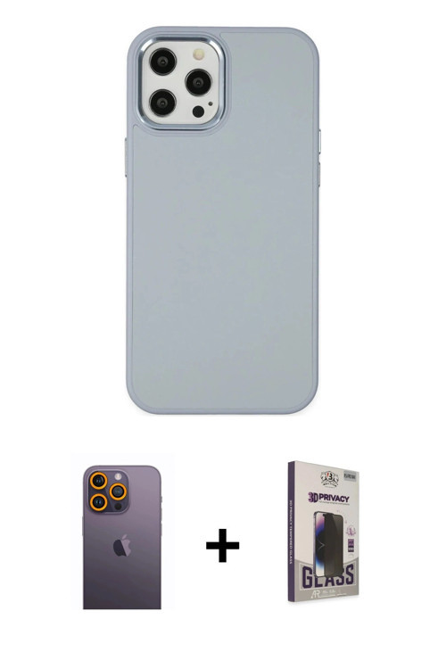 iPhone 12 Pro Max Kılıf Çekirdek Çizgi - Siyah Bilvis Hayalet Cam Ekran Koruyucu + Sarı Neon Fo