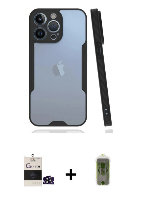 ieg™ iPhone 14 Pro Max Kılıf Atlas Asil Serisi - Siyah Joko Magic 5D Hayalet Cam + Siyah Bilvis Tita