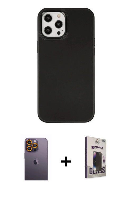 iPhone 12 Pro Max Kılıf Çekirdek Çizgi - Siyah Bilvis Hayalet Cam Ekran Koruyucu + Sarı Neon Fo