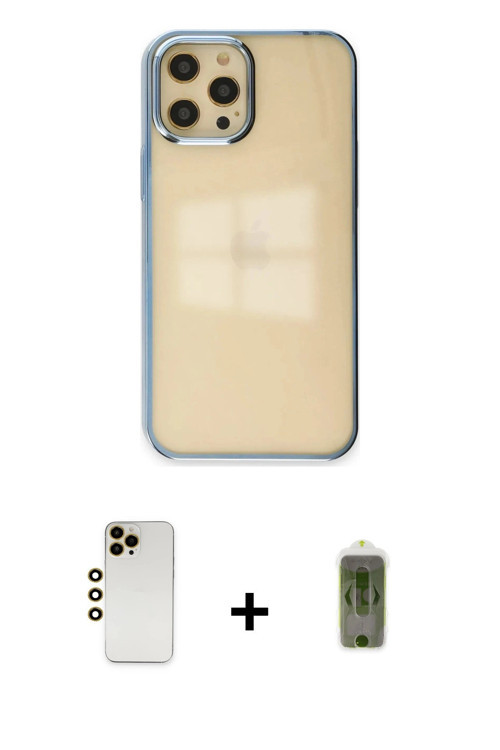 ieg™ iPhone 12 Pro Max Kılıf Doruk Doku Prime - Siyah Joko Magic 5D Hayalet Cam + Gold Shine Kamera
