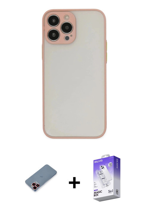 ieg™ iPhone 13 Pro Max Kılıf Ahenk Çizgi Serisi - Siyah Bilvis 5in1 3D Magic Cam Ekran Koruyucu + Kı