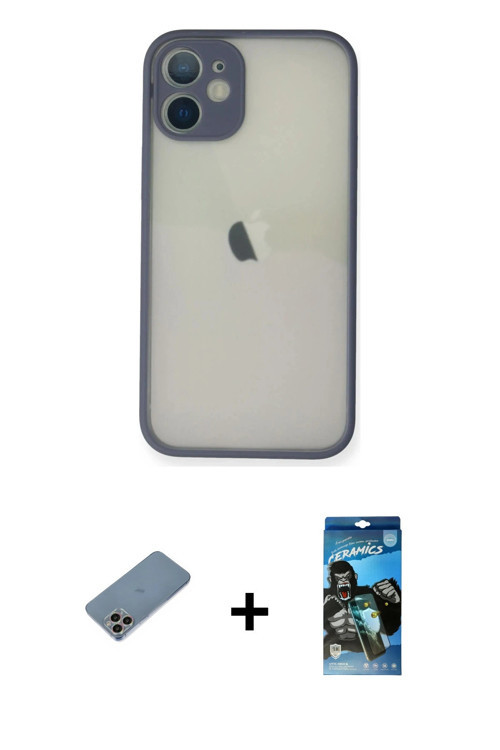ieg™ iPhone 11 Pro Max Kılıf Ahenk Çizgi Serisi - Siyah 34D Izgaralı Cam + Gökkuşağı Shine Kamera Le