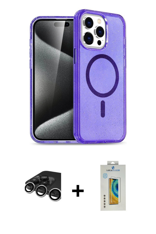 ieg™ iPhone 15 Pro Kılıf Eksen Doku Koleksiyonu - Siyah Polymer Nano Ekran Koruyucu + Gümüş Raze Met