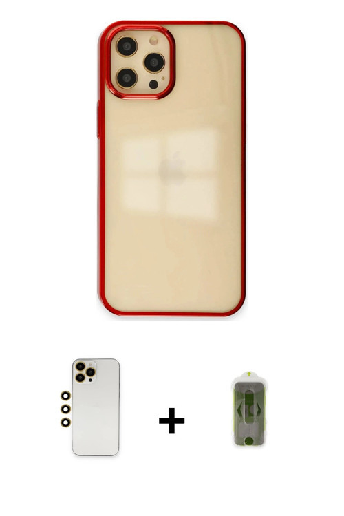 ieg™ iPhone 12 Pro Max Kılıf Doruk Doku Prime - Siyah Joko Magic 5D Hayalet Cam + Gold Shine Kamera