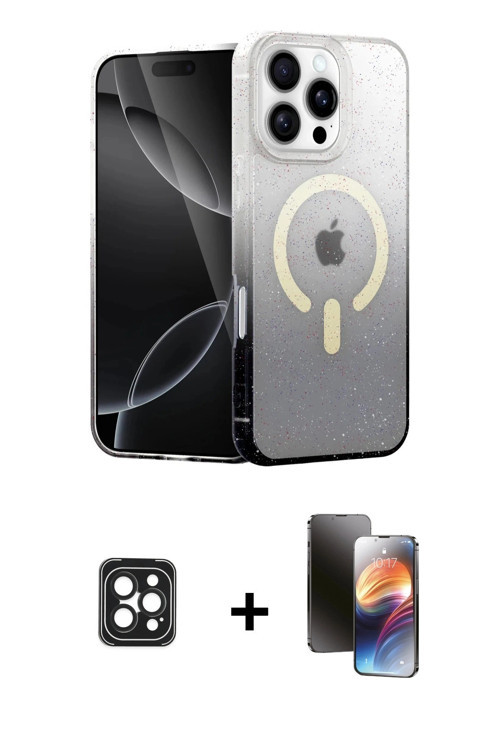 iPhone 16 Pro Max Kılıf Eksen Minimal Özel Seri - Siyah 3D Antistatik Mat Seramik Nano Ekran Ko