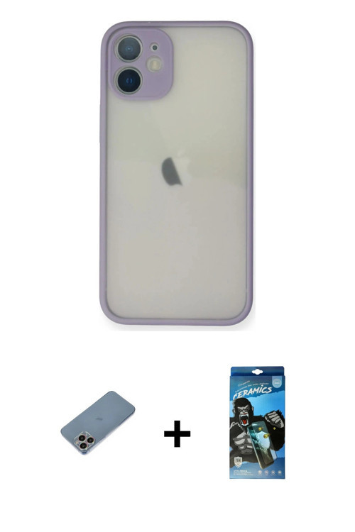 ieg™ iPhone 11 Pro Max Kılıf Ahenk Çizgi Serisi - Siyah 34D Izgaralı Cam + Gökkuşağı Shine Kamera Le