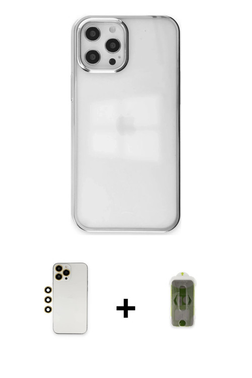 ieg™ iPhone 12 Pro Max Kılıf Doruk Doku Prime - Siyah Joko Magic 5D Hayalet Cam + Gold Shine Kamera