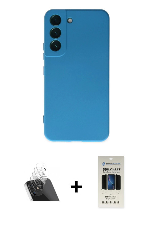 ieg™ Galaxy S22 Plus Kılıf Ahenk Serisi - Siyah 5D Hayalet Cam Ekran Koruyucu + Şeffaf Kamera Lens K