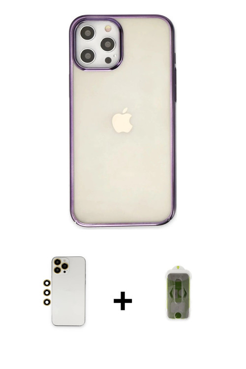 ieg™ iPhone 12 Pro Max Kılıf Doruk Doku Prime - Siyah Joko Magic 5D Hayalet Cam + Gold Shine Kamera